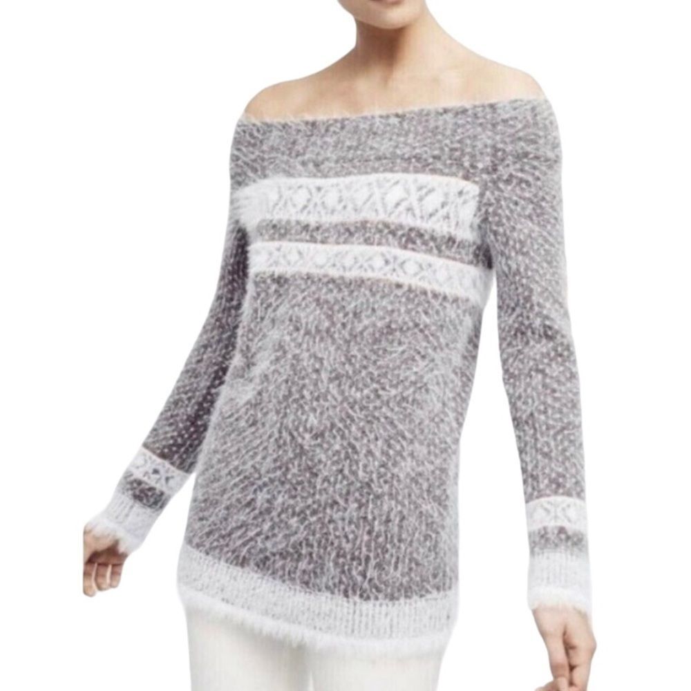 Sleeping On Snow Faroe Fair Isle Wool Blend Off Shoulder Pullover Sweater Small